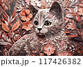Decorative kitten on flowers background 117426382