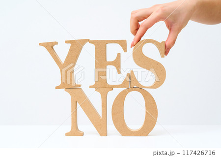 「YES」「NO」と並べられたアルファベットの木製ブロック 「YES」「NO」と並べられたアルファベットの木製ブロック 117426716