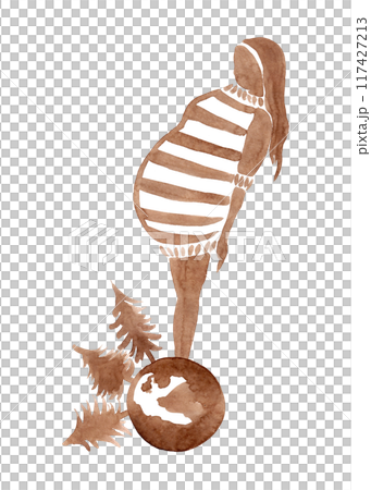 Pregnant woman and planet Earth. Coniferous forest. Clean planet. Silhouette of a girl with long hair. Watercolor illustration Pregnant woman and planet Earth. Coniferous forest. Clean planet. Silhouette of a girl with long hair. Watercolor illustration 117427213