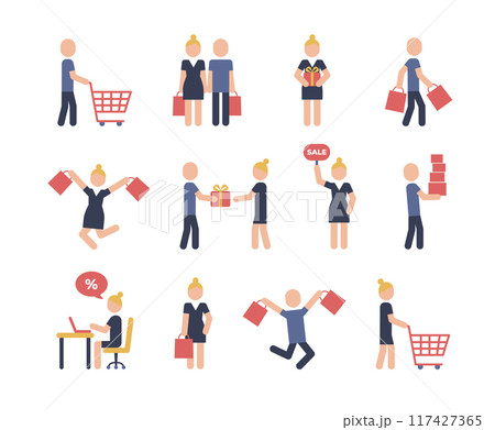 Pictogram people do shopping. Shopping color icons set. Pictogram people do shopping. Shopping color icons set. 117427365