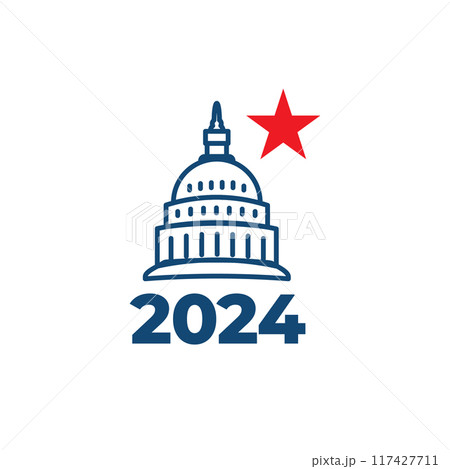 Voting 2024 Icon with Vote, Government, and Patriotic Symbolism and Colors Voting 2024 Icon with Vote, Government, and Patriotic Symbolism and Colors 117427711
