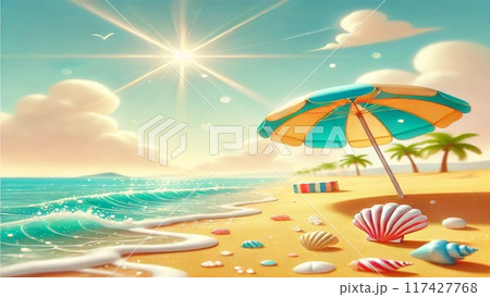 夏の海とパラソルと青い空と海 夏の海とパラソルと青い空と海 117427768