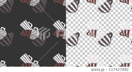 Striped cups. Abstract gouache illustration. Seamless pattern for tablecloth and textiles cafe, kitchen 117427892