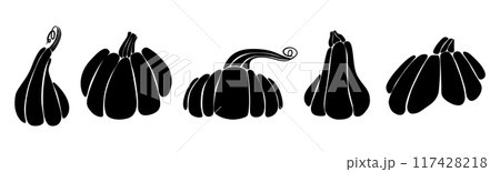 A set of pumpkin silhouette.  Black and white pumpkins. Fall harvest. 117428218