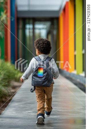 Kid running to school. First day at school concept. Back to school 117428308