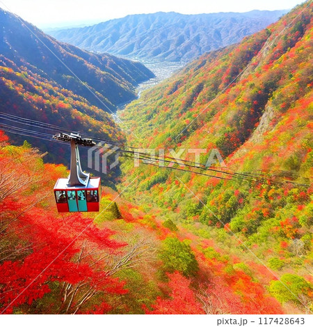 紅葉とロープウェイ 117428643