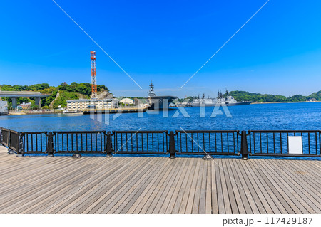 神奈川県　横須賀市　ヴェルニー公園から見た 海上自衛隊 横須賀基地 117429187