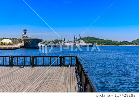 神奈川県　横須賀市　ヴェルニー公園から見た 海上自衛隊 横須賀基地 117429188