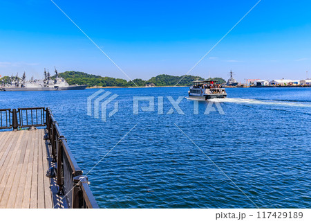 神奈川県　横須賀市　ヴェルニー公園から見た 海上自衛隊 横須賀基地 117429189