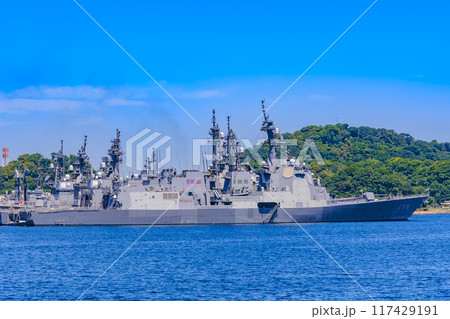 神奈川県　横須賀市　ヴェルニー公園から見た 海上自衛隊 横須賀基地 117429191