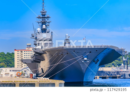 神奈川県　横須賀市　ヴェルニー公園から見た 海上自衛隊 横須賀基地 117429195