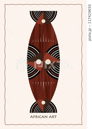 African shield wooden, traditional board with ethnic tribal ornament, cartoon style isolated on white background. Decorated with Afro art, ethnic african weapon African shield wooden, traditional board with ethnic tribal ornament, cartoon style isolated on white background. Decorated with Afro art, ethnic african weapon 117429650