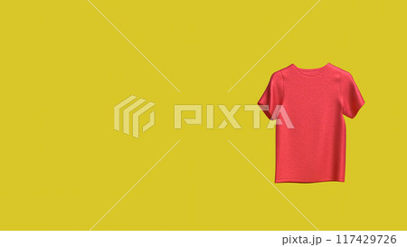 The Red T shirt on Yellow Background  for present or advertising concept 3d rendering. The Red T shirt on Yellow Background  for present or advertising concept 3d rendering. 117429726