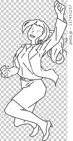 A business woman jumping energetically (line drawing) A business woman jumping energetically (line drawing) 117431257
