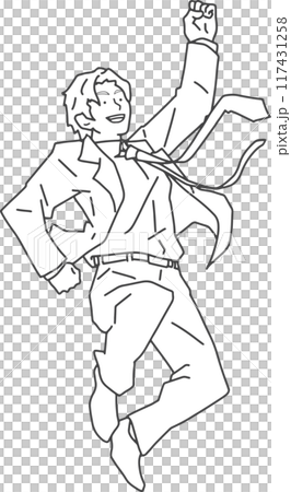 A businessman jumping energetically (line drawing) A businessman jumping energetically (line drawing) 117431258