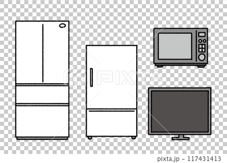 Simple touches: Illustrations of a refrigerator, a TV and a microwave 117431413