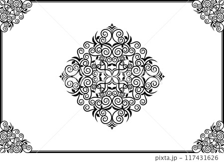 クラシックでエレガントでゴージャスな飾り枠　フレーム　モノトーン黒 117431626