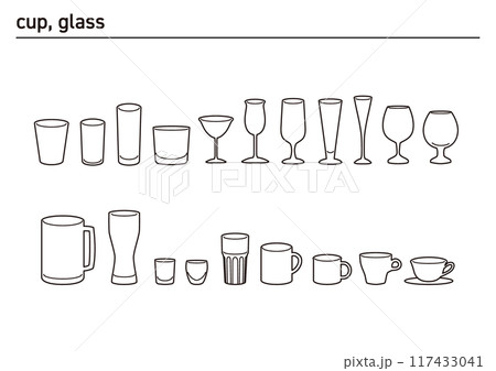 コップ、グラス、マグ 様々な種類のカップアイコンセット cup, glass, コップ、グラス、マグ 様々な種類のカップアイコンセット cup, glass, 117433041