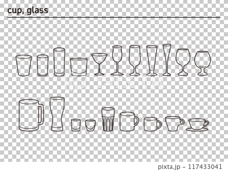 コップ、グラス、マグ 様々な種類のカップアイコンセット cup, glass, コップ、グラス、マグ 様々な種類のカップアイコンセット cup, glass, 117433041