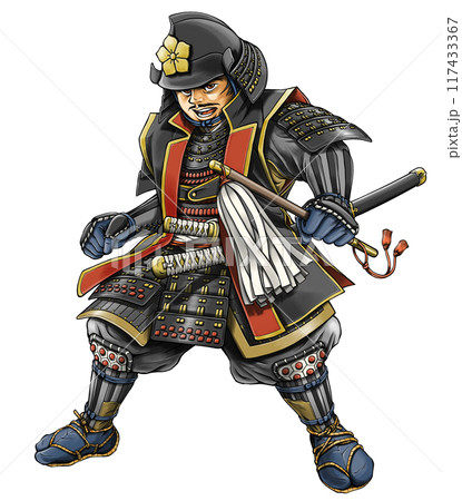 采配を振るう戦国武将の明智光秀 117433367