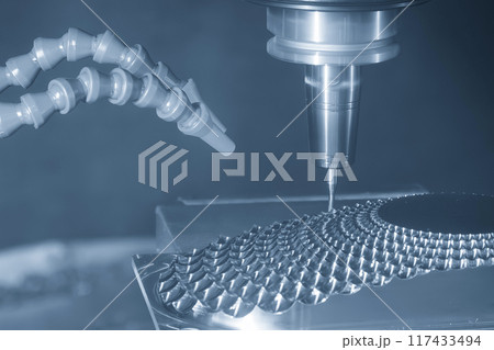 The CNC milling machine cutting  mold part by solid ball end mill tool. 117433494
