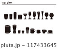 コップ、グラス、マグ　様々な種類のカップアイコンセット　cup, glass, 117433645