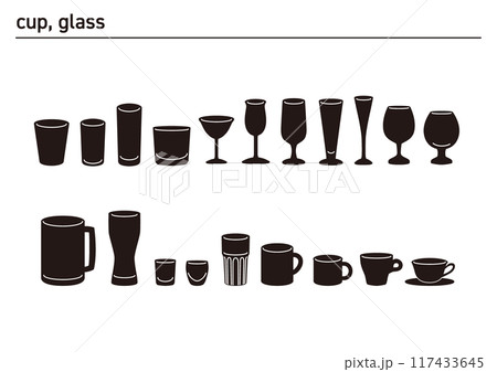 コップ、グラス、マグ　様々な種類のカップアイコンセット　cup, glass, 117433645