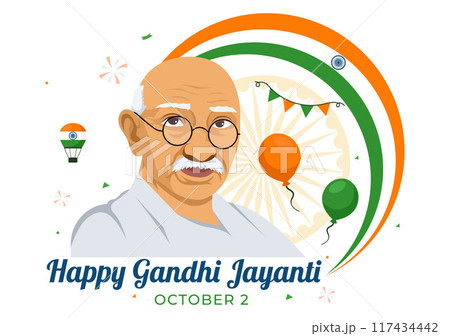 Happy Gandhi Jayanti Day is an Event Celebrated in India on October 2nd, which Marks Gandhi's Birthday in Flat Cartoon Background Vector Illustration 117434442