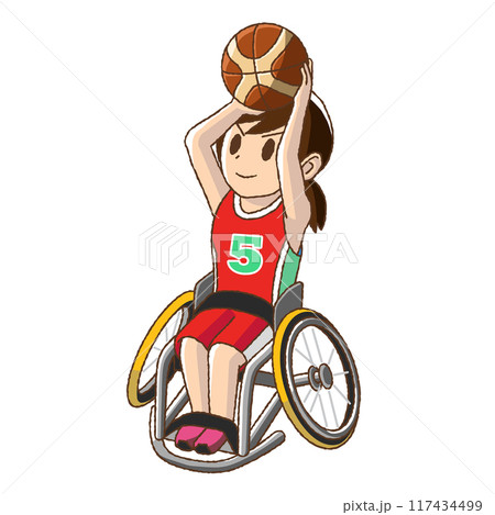 かわいいタッチの車椅子バスケをしている女性 117434499