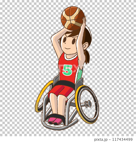 かわいいタッチの車椅子バスケをしている女性 117434499