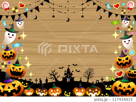 ハロウィンボード、かわいい、イラスト、背景、フレーム、横 ハロウィンボード、かわいい、イラスト、背景、フレーム、横 117434815