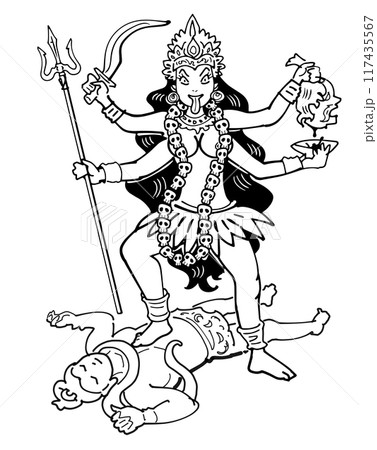 ヒンドゥー教の神-シヴァ神を踏みつけるカーリー 117435567