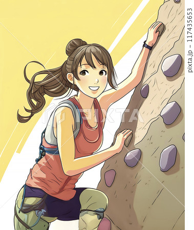 ボルダリングを楽しむ若い女性のイメージ素材 117435653