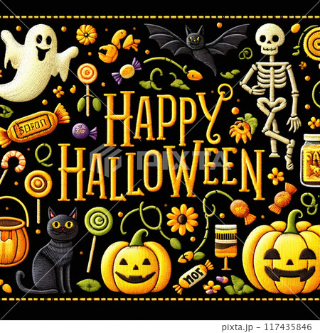 かわいいハロウィンの刺繍イラスト素材 117435846