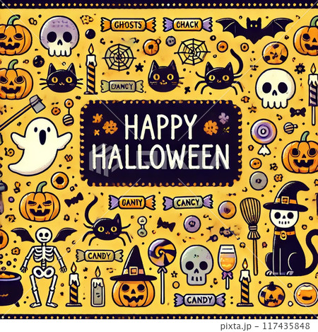 かわいいハロウィンのシームレスパターン 117435848