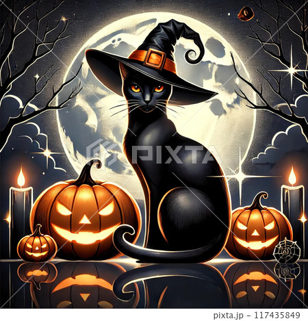 カボチャと黒猫がいるハロウィーン 117435849