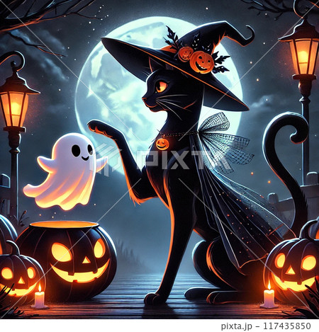 猫とお化けのハロウィン素材 117435850