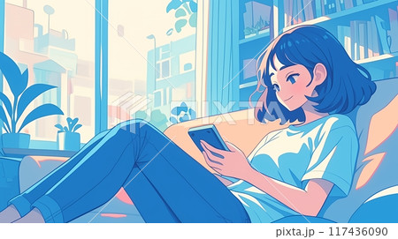 ヘッドホンで音楽を聴く女の子 117436090