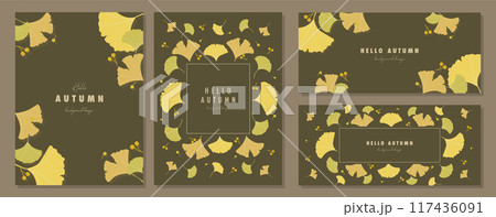 秋の紅葉   素材セット フレーム 背景 ベクターイラスト シンプル おしゃれ 117436091