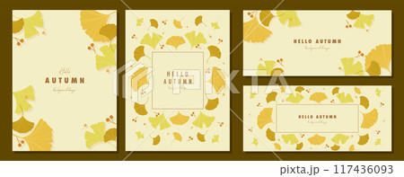 秋の紅葉   素材セット フレーム 背景 ベクターイラスト シンプル おしゃれ 117436093