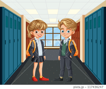 School Friends in Hallway 117436247