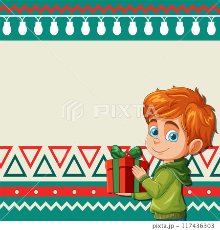 Boy Holding Christmas Gift Boy Holding Christmas Gift 117436303