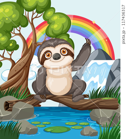 Happy Sloth by the Rainbow Happy Sloth by the Rainbow 117436317