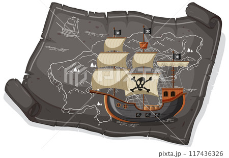 Pirate Ship on Treasure Map Pirate Ship on Treasure Map 117436326