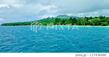 beautiful view of the tropical beach of Osi Island, West Seram, Maluku 117436486