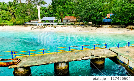 beautiful view of the tropical beach of Osi Island, West Seram, Maluku 117436604