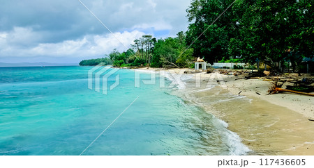 beautiful view of the tropical beach of Osi Island, West Seram, Maluku 117436605