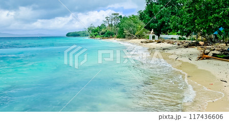 beautiful view of the tropical beach of Osi Island, West Seram, Maluku 117436606