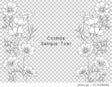 手描きのコスモス畑の線画フレームイラスト 117436690