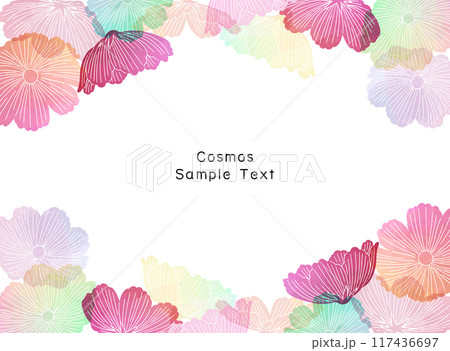 カラフルなコスモス畑のフレーム背景イラスト カラフルなコスモス畑のフレーム背景イラスト 117436697